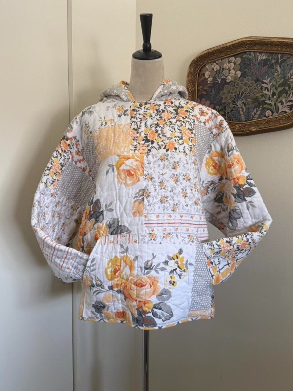 Handmade upcycled floral cottagecore patchwork quilted sweatshirt